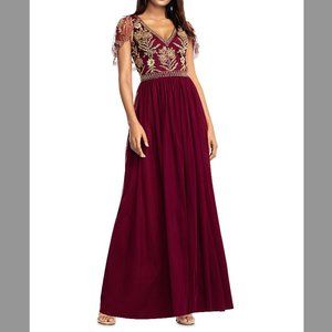 Aidan Mattox Beaded Capelet Gown in Wine